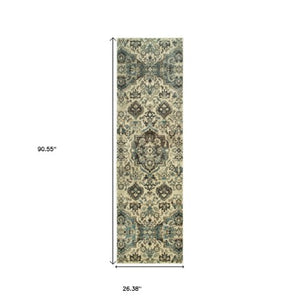 Homeroots 5' Ivory Oriental Area Rug - Elegant Design, Stain Resistant, Perfect For Living Rooms & Kids' Spaces 8' Runner Polypropylene 575844