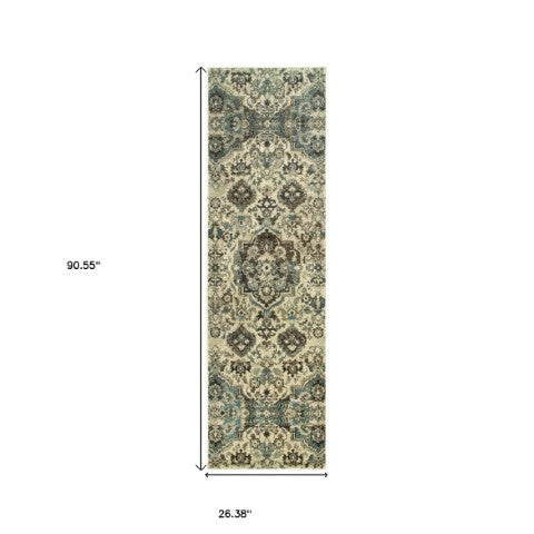 Homeroots 5' Ivory Oriental Area Rug - Elegant Design, Stain Resistant, Perfect For Living Rooms & Kids' Spaces 8' Runner Polypropylene 575844