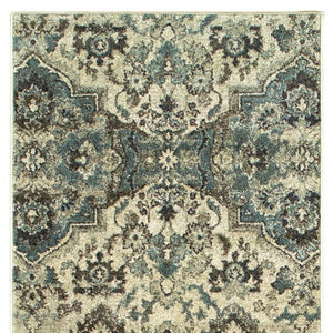 Homeroots 5' Ivory Oriental Area Rug - Elegant Design, Stain Resistant, Perfect For Living Rooms & Kids' Spaces 8' Runner Polypropylene 575844
