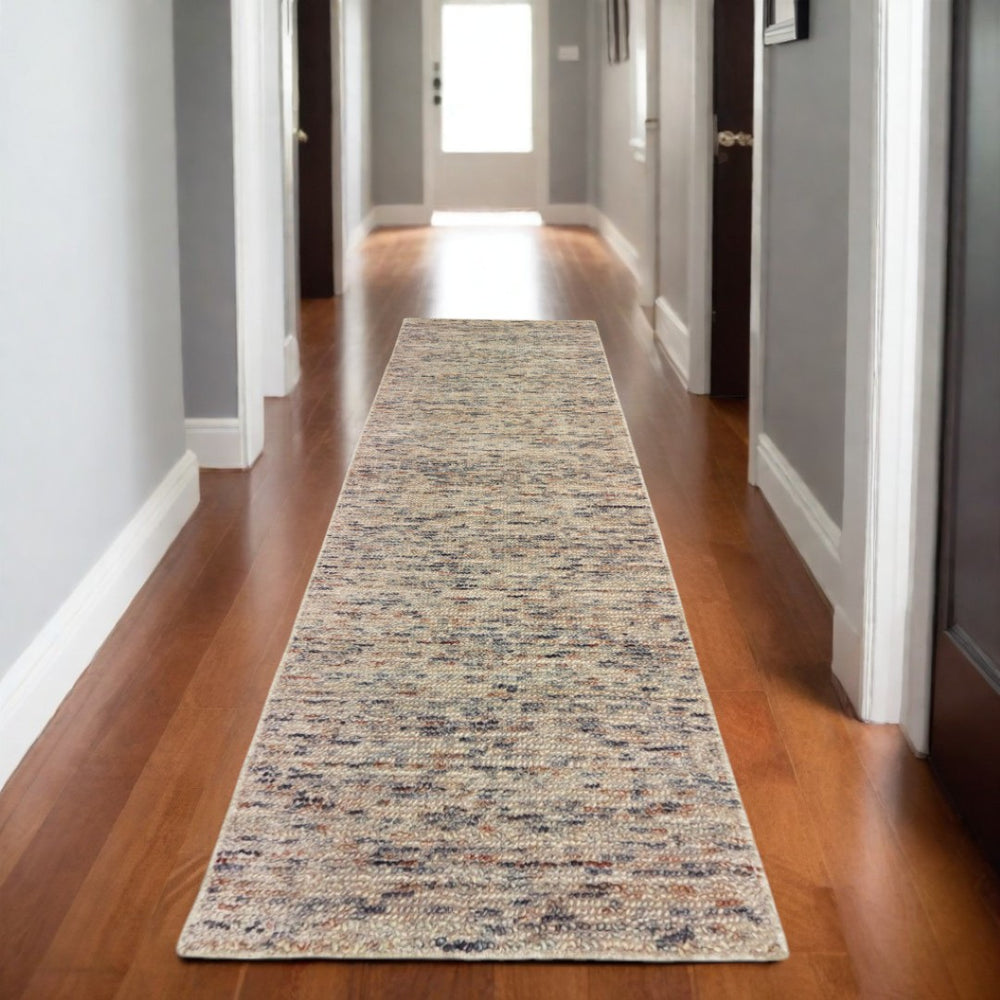 HomeRoots 5' Hand-Tufted Area Rug in Rich Blue and Teal Hues: Plush Comfort and Modern Style for Any Room Ivory/ Sand 575868