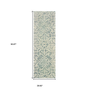 HomeRoots 5' Modern Gray and Ivory Wool Geometric Hand-Tufted Area Rug for Stylish Home Decor and Comfort 8' Runner 575869