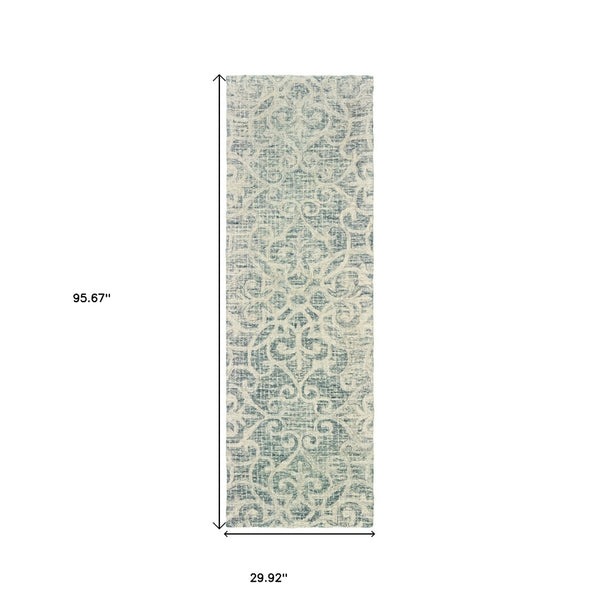 HomeRoots 5' Modern Gray and Ivory Wool Geometric Hand-Tufted Area Rug for Stylish Home Decor and Comfort 8' Runner 575869
