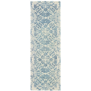 HomeRoots 5' Luxurious Blue and Ivory Hand-Tufted Wool Geometric Area Rug for Modern Home Elegance 8' Runner 575870