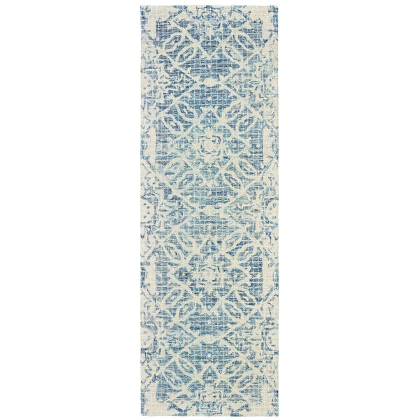 HomeRoots 5' Luxurious Blue and Ivory Hand-Tufted Wool Geometric Area Rug for Modern Home Elegance 8' Runner 575870