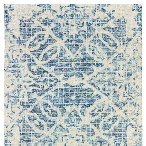 Homeroots 5' Geometric Blue Wool Hand-tufted Area Rug – Stylish Rectangular Design For Modern Home Decor 8' Runner Wool 575870