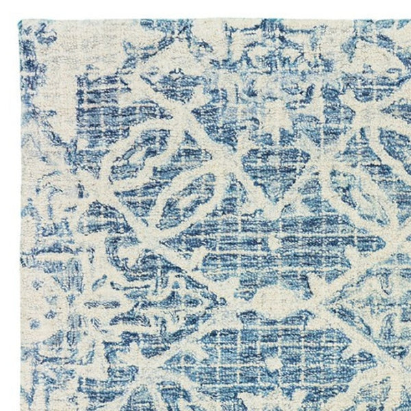 Homeroots 5' Geometric Blue Wool Hand-tufted Area Rug – Stylish Rectangular Design For Modern Home Decor 8' Runner Wool 575870