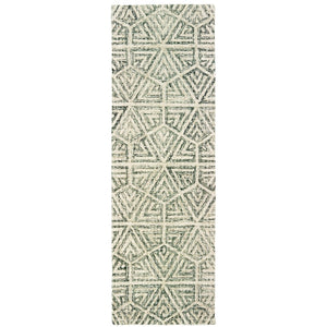 HomeRoots 5' Gray and Ivory Wool Geometric Hand-Tufted Area Rug for Modern Elegance in Any Space 8' Runner 575871