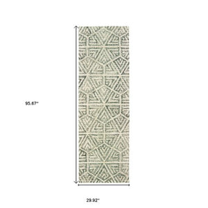 Homeroots 5' Elegant Gray And Ivory Geometric Hand-tufted Wool Area Rug For Stylish Home Décor Enhancement 8' Runner Wool 575871