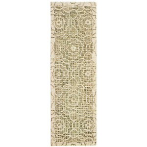 HomeRoots 5' Modern Geometric Hand-Tufted Wool Area Rug in Green and Ivory for Stylish Home Décor 8' Runner 575872