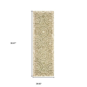 Homeroots 5' Green Wool Geometric Hand-tufted Area Rug - Elevate Your Space With Artful Style & Sophistication 8' Runner Wool 575872