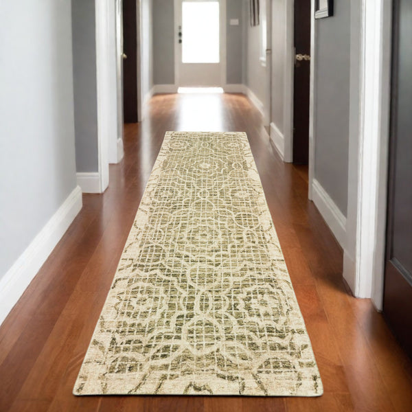 Homeroots 5' Green Wool Geometric Hand-tufted Area Rug - Elevate Your Space With Artful Style & Sophistication 8' Runner Wool 575872