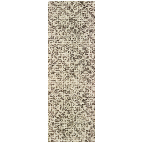 HomeRoots 5' Hand-Tufted Wool Area Rug with Classic Floral Design in Brown and Ivory for Timeless Elegance 8' Runner 575873