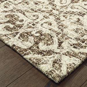 Homeroots 5' Brown Floral Wool Hand Tufted Area Rug – Elevate Your Space With Style And Sophistication 8' Runner Wool 575873