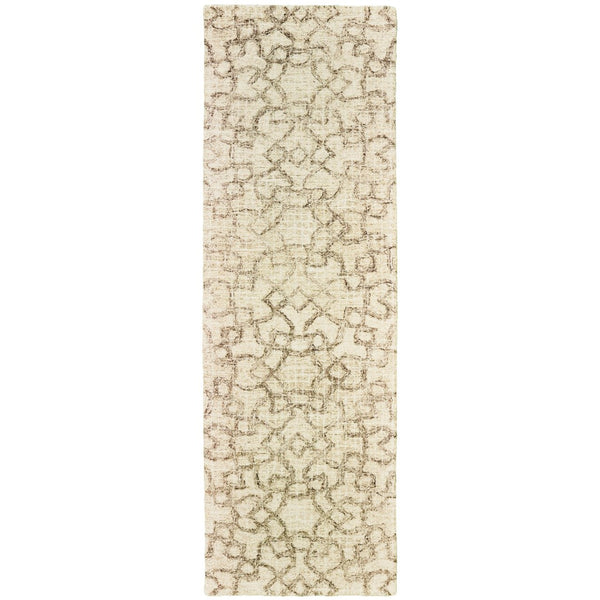 HomeRoots 5' Hand-Tufted Wool Area Rug in Tan and Ivory - Elegant Geometric Design for Any Living Space 8' Runner 575874