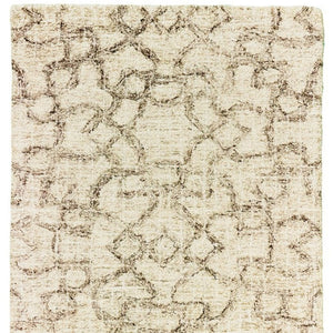 HomeRoots 5' Hand-Tufted Wool Area Rug in Tan and Ivory - Elegant Geometric Design for Any Living Space 8' Runner 575874