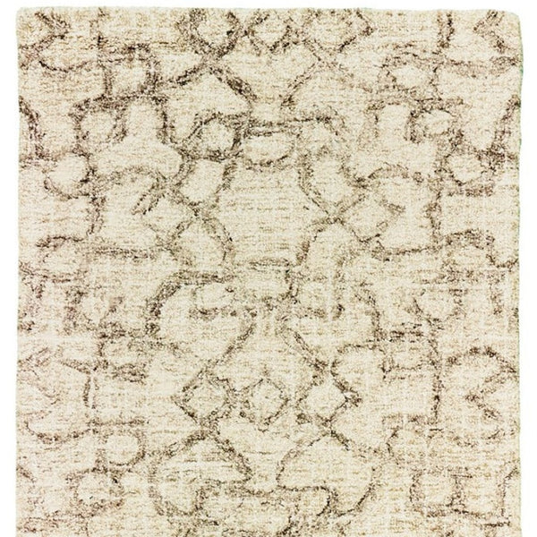 HomeRoots 5' Hand-Tufted Wool Area Rug in Tan and Ivory - Elegant Geometric Design for Any Living Space 8' Runner 575874