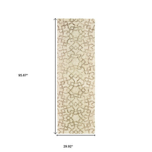 HomeRoots 5' Hand-Tufted Wool Area Rug in Tan and Ivory - Elegant Geometric Design for Any Living Space 8' Runner 575874