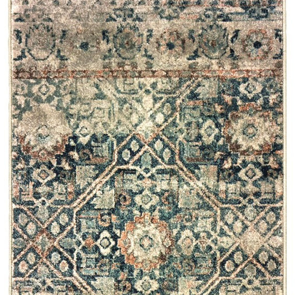 Homeroots 5' Blue Geometric Power Loom Area Rug - Stain Resistant, Stylish Design For Homes With Kids & Pets 8' Runner Polypropylene 575878