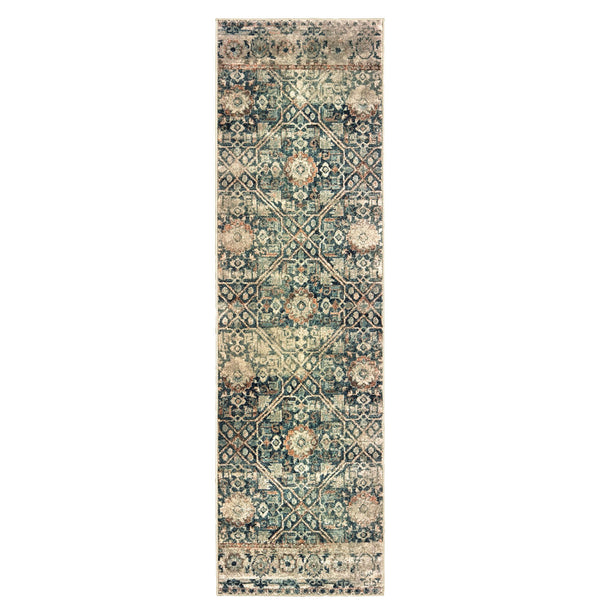 Homeroots 5' Blue Geometric Power Loom Area Rug - Stain Resistant, Stylish Design For Homes With Kids & Pets 8' Runner Polypropylene 575878