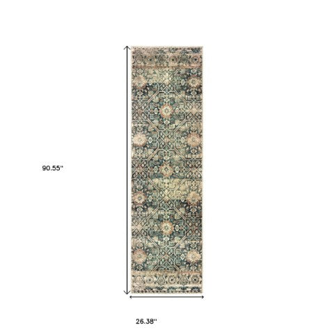 Homeroots 5' Blue Geometric Power Loom Area Rug - Stain Resistant, Stylish Design For Homes With Kids & Pets 8' Runner Polypropylene 575878