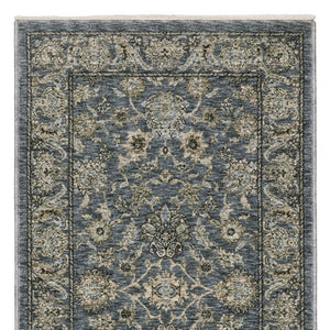 Homeroots 5' Elegant Beige And Blue Oriental Area Rug With Fringe - Stain Resistant And Timeless Design 8' Runner Polyester 575881