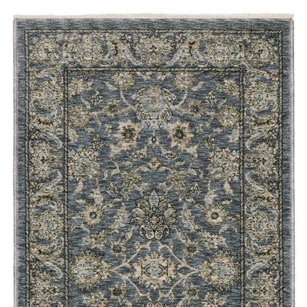 Homeroots 5' Elegant Beige And Blue Oriental Area Rug With Fringe - Stain Resistant And Timeless Design 8' Runner Polyester 575881