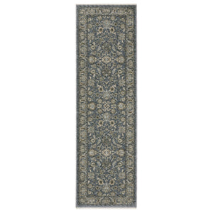 HomeRoots 5' Elegant Beige-Blue Oriental Area Rug with Fringe – Stain-Resistant, Durable, Stylish Design 8' Runner 575881