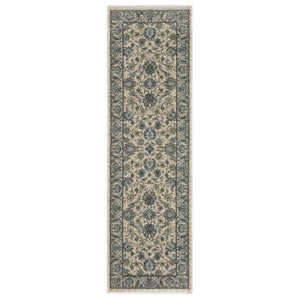 Homeroots 5' Elegant Beige And Blue Oriental Area Rug With Fringe - Stain Resistant And Timeless Design 8' Runner Polyester 575882
