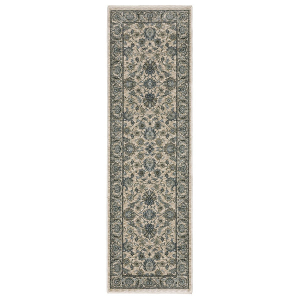 Homeroots 5' Elegant Beige And Blue Oriental Area Rug With Fringe - Stain Resistant And Timeless Design 8' Runner Polyester 575882