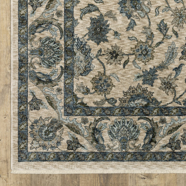 Homeroots 5' Elegant Beige And Blue Oriental Area Rug With Fringe - Stain Resistant And Timeless Design 8' Runner Polyester 575882