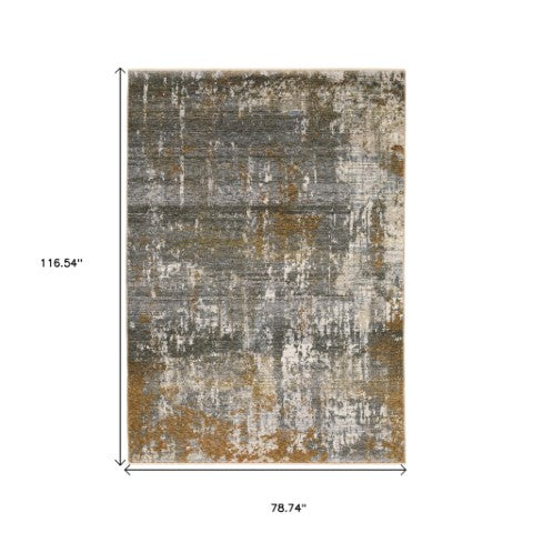 Homeroots 3' Gray Abstract Area Rug With Fringe - Stain Resistant Design For Stylish Home Décor And Comfort 7' X 10' Polyester 575883