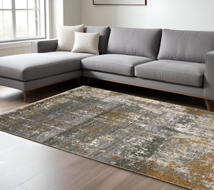 Homeroots 3' Gray Abstract Area Rug With Fringe - Stain Resistant Design For Stylish Home Décor And Comfort 7' X 10' Polyester 575883