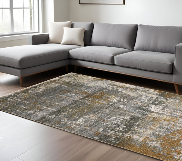 Homeroots 3' Gray Abstract Area Rug With Fringe - Stain Resistant Design For Stylish Home Décor And Comfort 7' X 10' Polyester 575883