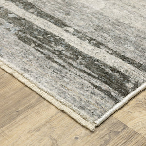 Homeroots 3' Gray Abstract Power Loom Area Rug With Fringe - Stylish, Stain-resistant Design For Any Decor 7' X 10' Polyester 575884