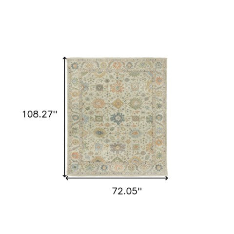 Homeroots 2' Hand Knotted Beige And Green Wool Oriental Area Rug With Fringe For Timeless Home Elegance 6' X 9' Wool 575892