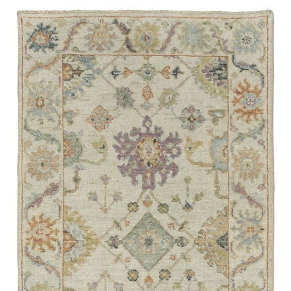 Homeroots 2' Hand Knotted Beige And Green Wool Oriental Area Rug With Fringe For Timeless Home Elegance 10' Runner Wool 575893