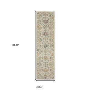 Homeroots 2' Hand Knotted Beige And Green Wool Oriental Area Rug With Fringe For Timeless Home Elegance 10' Runner Wool 575893