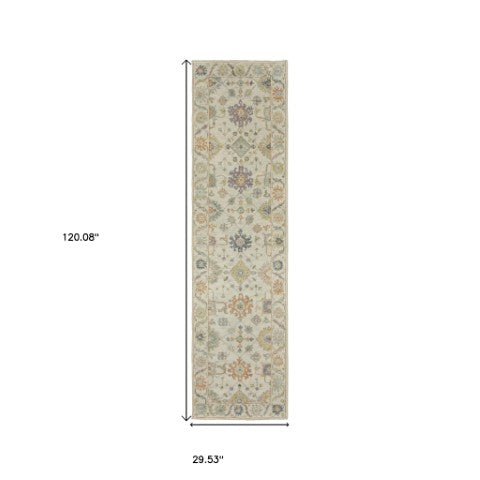 Homeroots 2' Hand Knotted Beige And Green Wool Oriental Area Rug With Fringe For Timeless Home Elegance 10' Runner Wool 575893