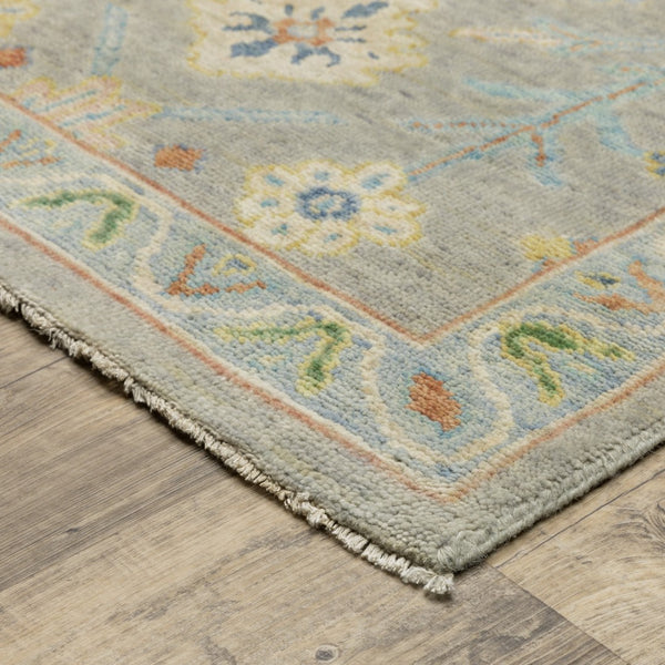 Homeroots 2' Hand Knotted Gray Blue And Yellow Wool Oriental Area Rug With Stylish Fringe For Home Decor 6' X 9' Wool 575894