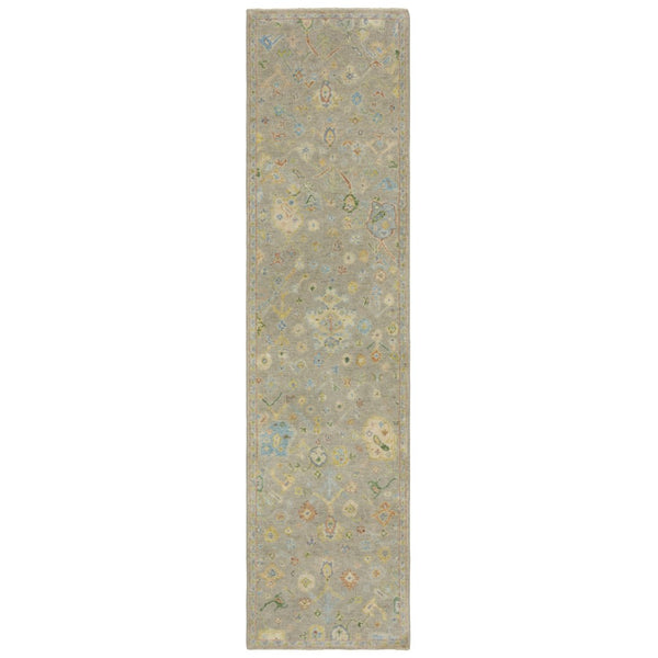 HomeRoots 2' Hand-Knotted Wool Oriental Area Rug in Gray-Blue & Yellow with Timeless Fringe for Elegance 10' Runner 575895