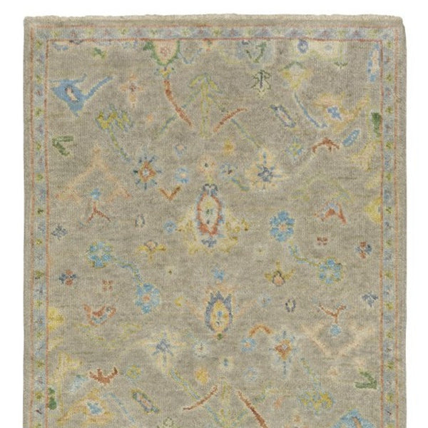 Homeroots 2' Hand Knotted Gray Blue And Yellow Wool Oriental Area Rug With Stylish Fringe For Home Decor 10' Runner Wool 575895