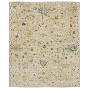 Homeroots 2' Beige Blue And Yellow Hand Knotted Wool Oriental Area Rug With Elegant Fringe For Timeless Decor 6' X 9' Wool 575896