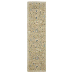 HomeRoots 2' Hand-Knotted Wool Oriental Area Rug in Beige with Blue and Yellow Accents - Timeless Elegance 10' Runner 575897