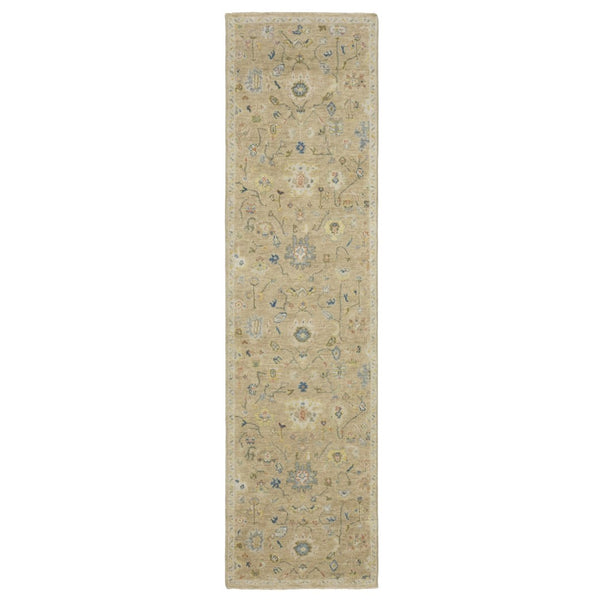HomeRoots 2' Hand-Knotted Wool Oriental Area Rug in Beige with Blue and Yellow Accents - Timeless Elegance 10' Runner 575897