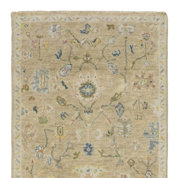 Homeroots 2' Beige Blue And Yellow Hand Knotted Wool Oriental Area Rug With Elegant Fringe For Timeless Decor 10' Runner Wool 575897