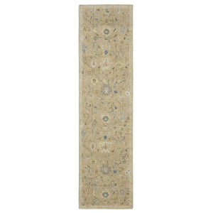 Homeroots 2' Beige Blue And Yellow Hand Knotted Wool Oriental Area Rug With Elegant Fringe For Timeless Decor 10' Runner Wool 575897