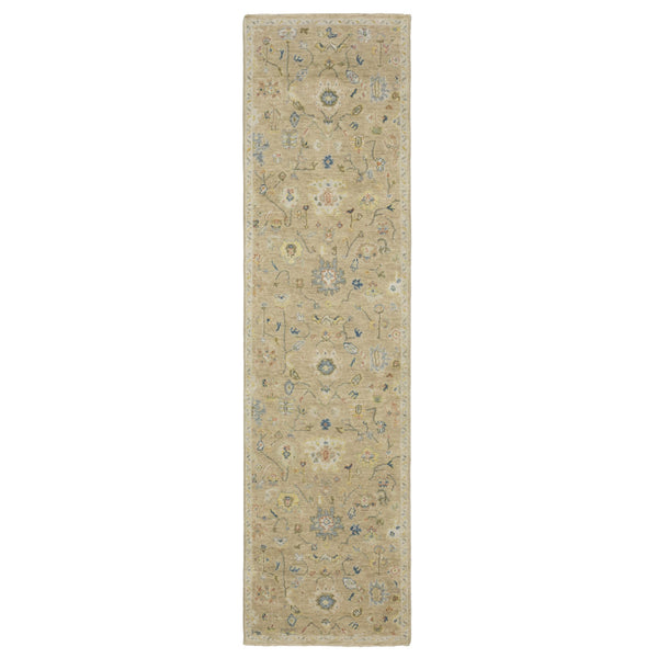 Homeroots 2' Beige Blue And Yellow Hand Knotted Wool Oriental Area Rug With Elegant Fringe For Timeless Decor 10' Runner Wool 575897