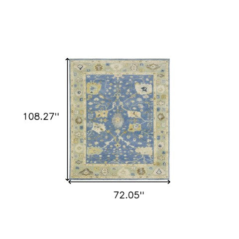 Homeroots 2' Hand Knotted Blue Wool Oriental Area Rug With Fringe - Unique Artisan Design For Cozy Elegance 6' X 9' Wool 575898