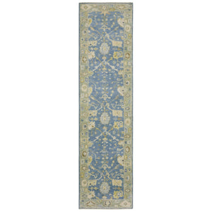 HomeRoots 2' Hand-Knotted Blue and Green Wool Oriental Area Rug with Fringed Edges for Cozy Spaces 10' Runner 575899