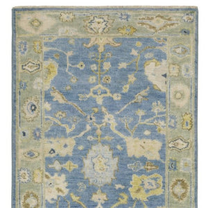 Homeroots 2' Hand Knotted Blue Wool Oriental Area Rug With Fringe - Unique Artisan Design For Cozy Elegance 10' Runner Wool 575899